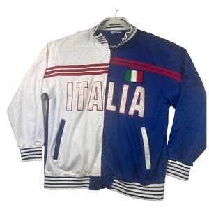 Unisex Italia Zip-Up Jacket Color block Blue White Size XLarge